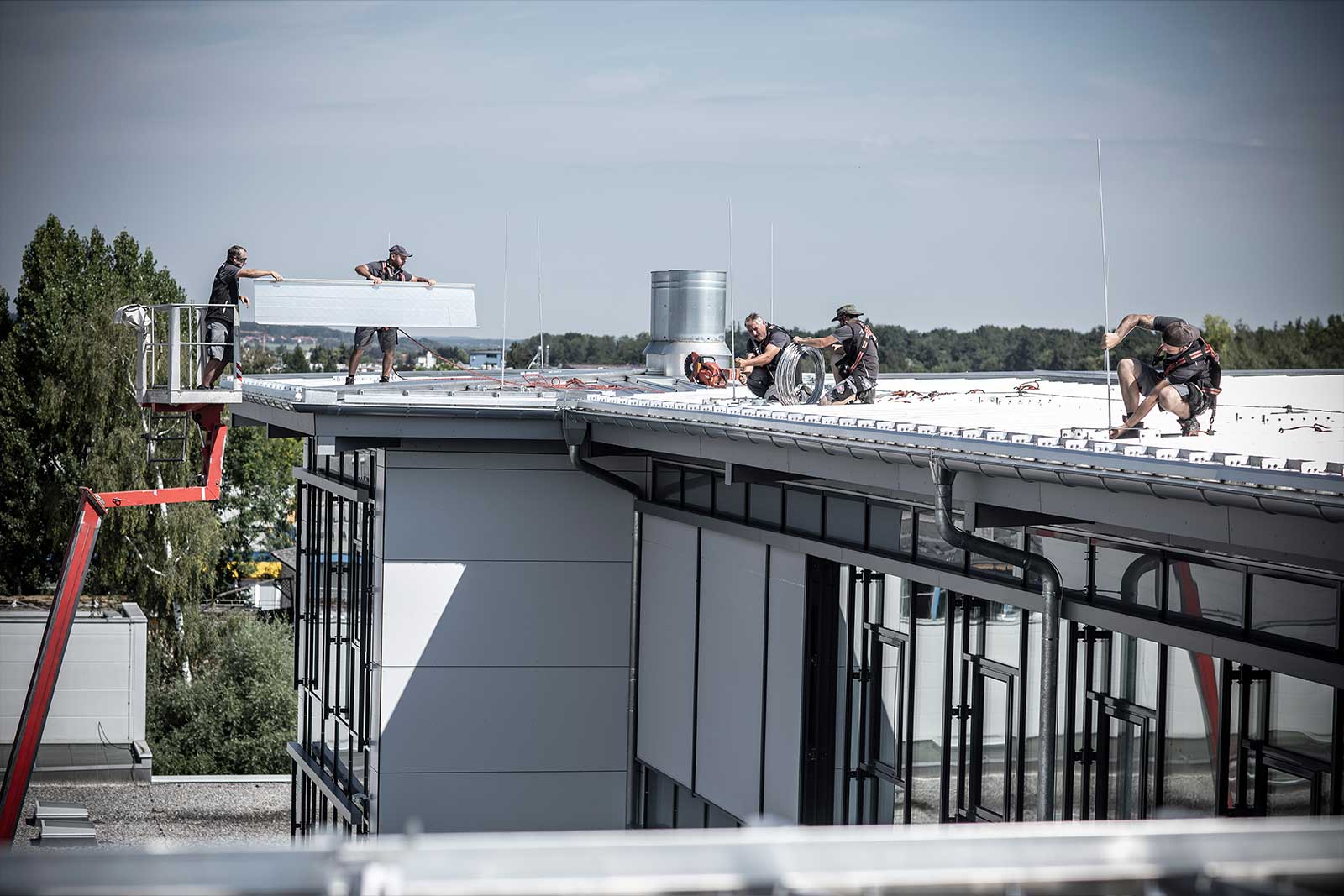 Fünf Monteure der Dachdeckerei Spenglerei
